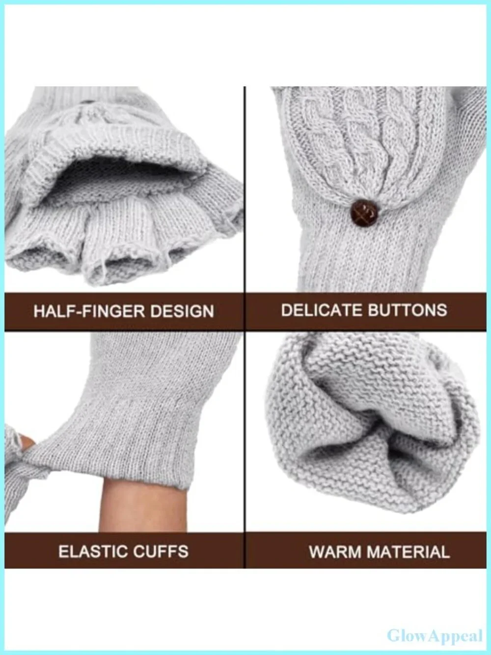 Convertible Fingerless Gloves Mittens Wool Acrylic Warm Winter Unisex